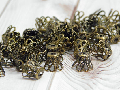 *260* 7x9mm Antique Bronze Filigree Bead Caps
