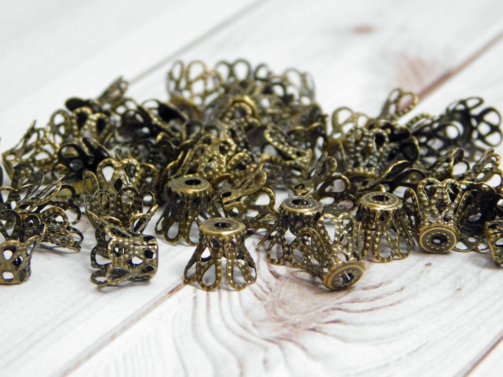 *260* 7x9mm Antique Bronze Filigree Bead Caps