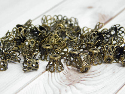 *260* 7x9mm Antique Bronze Filigree Bead Caps