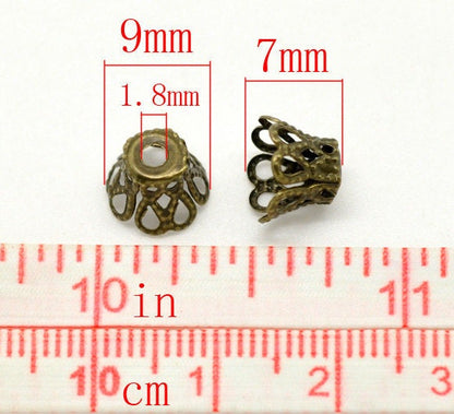 *260* 7x9mm Antique Bronze Filigree Bead Caps