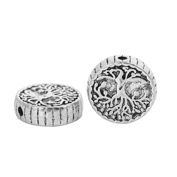 *5* 15mm Antique Silver Tree Of LIfe Coin Beads