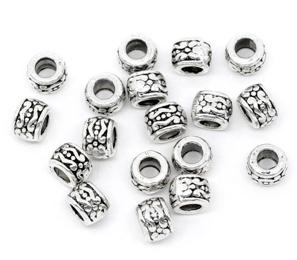 *20* 7x5mm Antique Silver Large Hole Drum Beads