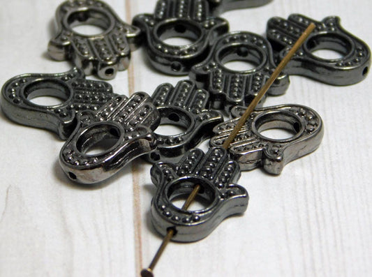 Hamsa Charm - Hamsa Hand - Hamsa Beads - Gunmetal Beads - Hamsa Bead Frame - Hand of Fatima - 10pcs - 16x13mm - (B858)