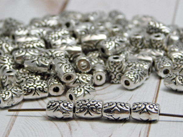 *50* 7x5mm Antique Silver Floral Spacer Beads