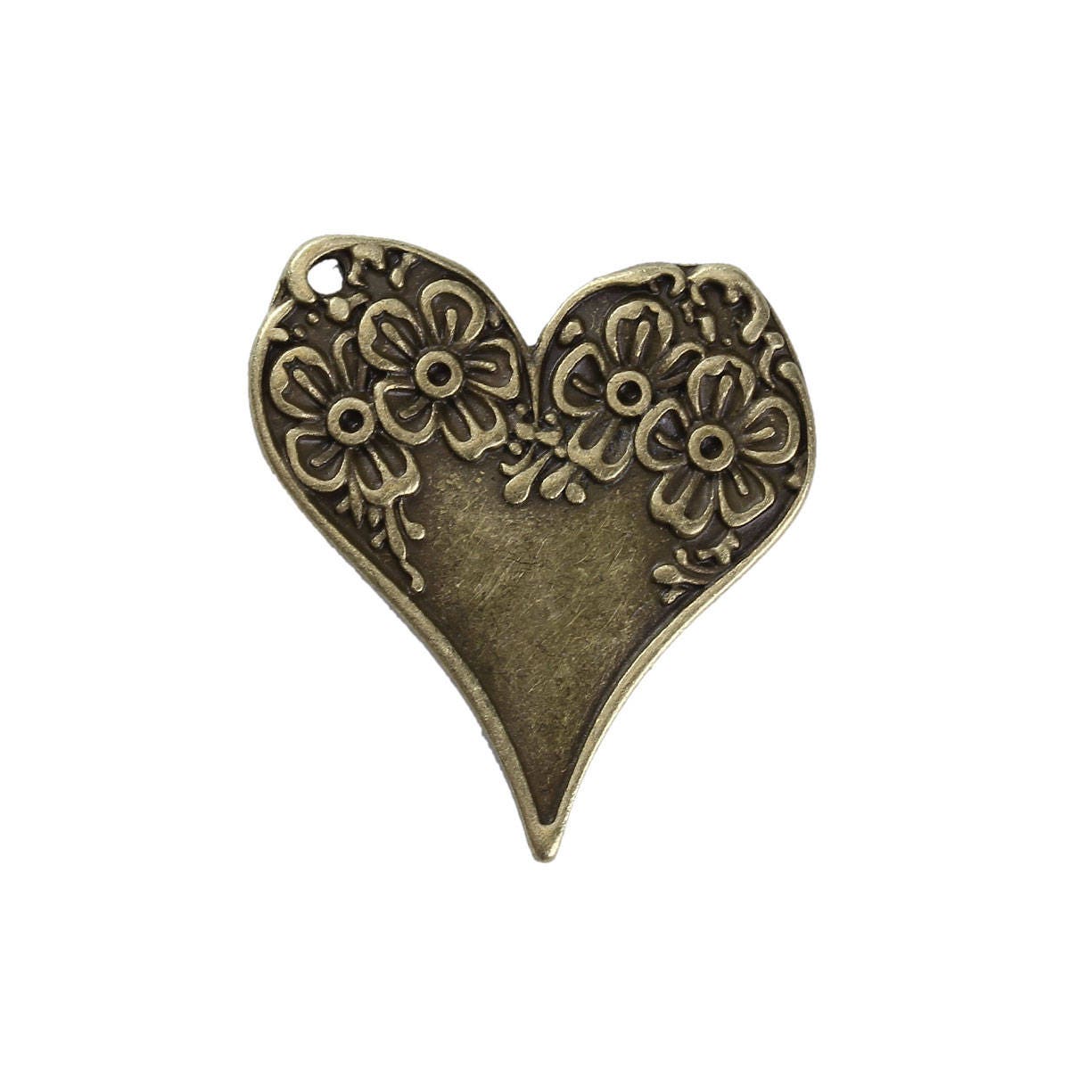 *10* 28x26mm Antique Bronze Floral Heart Pendants