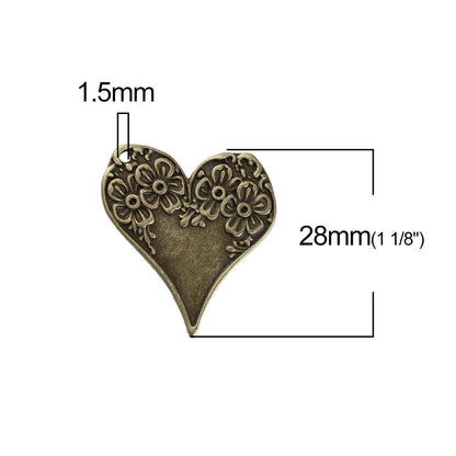 *10* 28x26mm Antique Bronze Floral Heart Pendants