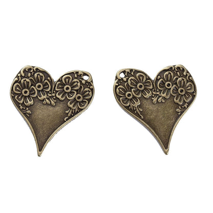 *10* 28x26mm Antique Bronze Floral Heart Pendants