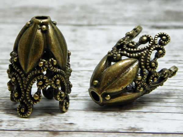 *2* 29x19mm Antique Bronze Ornate Tall Bead Caps Czech Glass Beads by GR8BEADS - The Bead Obsession