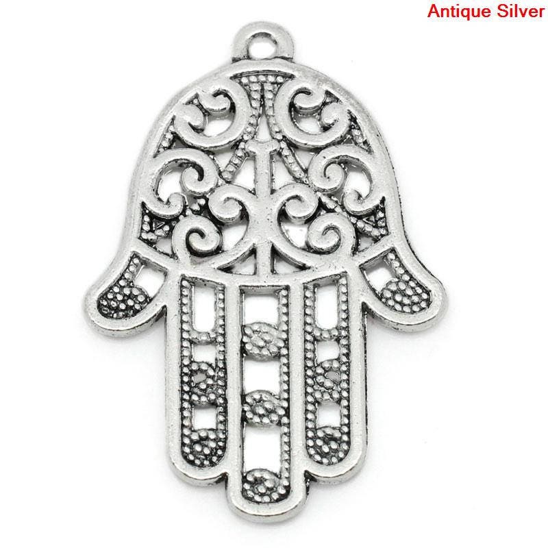 *2* 35x24mm Antique Silver Hamsa Hand Pendants
