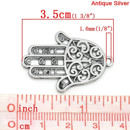 *2* 35x24mm Antique Silver Hamsa Hand Pendants