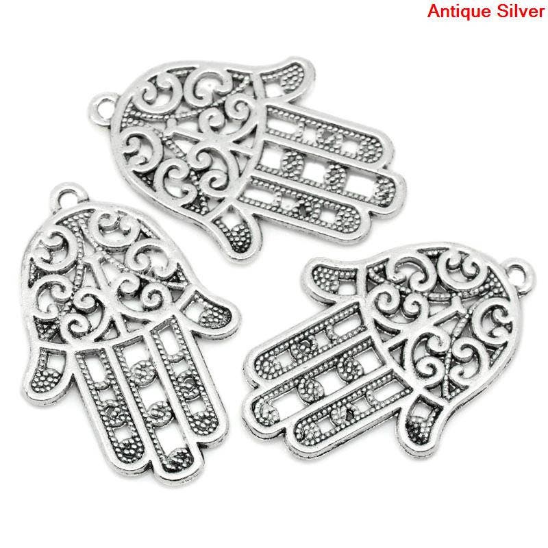*2* 35x24mm Antique Silver Hamsa Hand Pendants