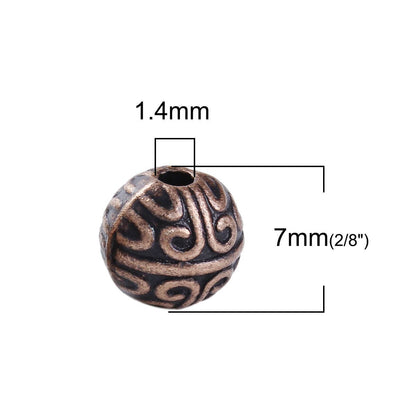 *50* 7mm Antique Copper Round Spacer Beads