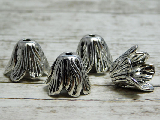 Tassel Caps - Silver Bead Caps - Tassel Cone - Large Bead Caps - End Caps - 18x14mm - 4pcs - (3569)