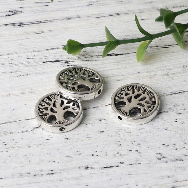 Tree Of Life Beads - Metal Beads - Silver Spacers - Spacer Beads - Antique Silver - Silver Beads - Tree Beads - 4pcs - 18mm - (3578)