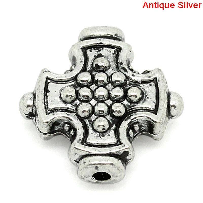Metal Beads - Cross Beads - Silver Beads - Medieval Cross Bead - Silver Cross Bead - 12mm - 20pcs (4099)