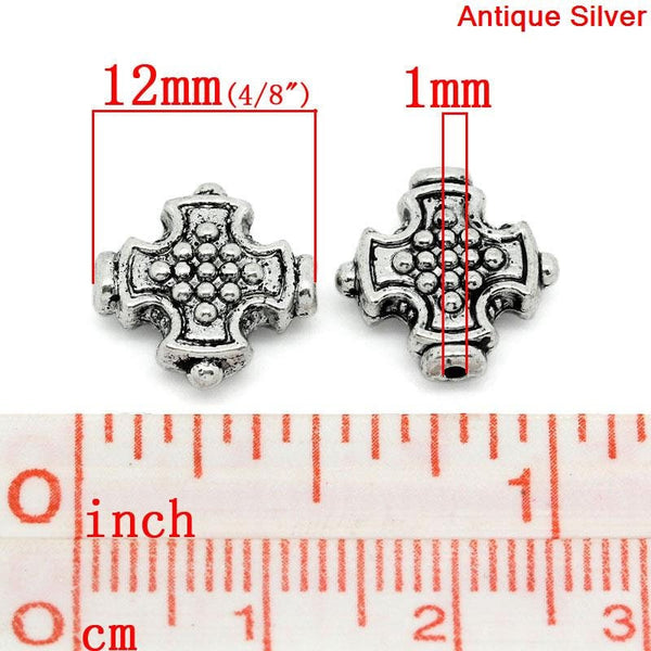 Metal Beads - Cross Beads - Silver Beads - Medieval Cross Bead - Silver Cross Bead - 12mm - 20pcs (4099)