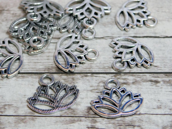 *10* 15x17mm Antique Silver Lotus Flower Charms