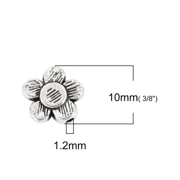 *50* 10mm Antique Silver Daisy Flower Spacer Beads