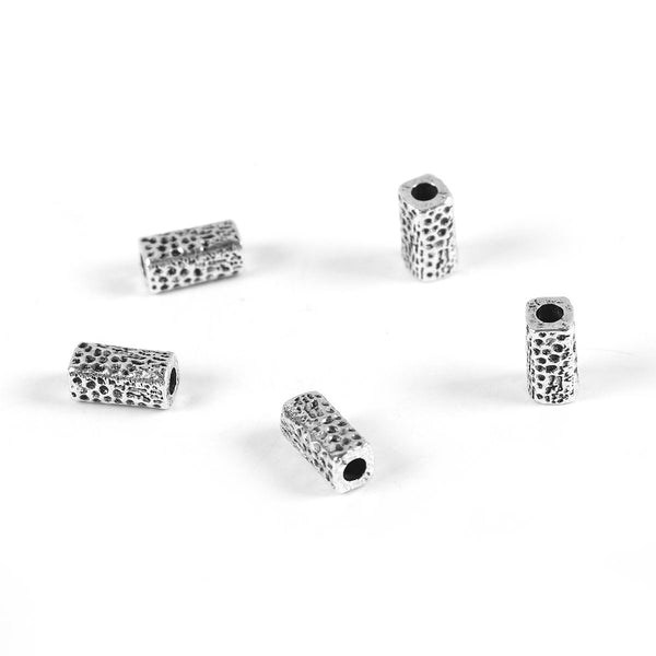 *50* 10x5mm Antique Silver Hammered Tube Beads