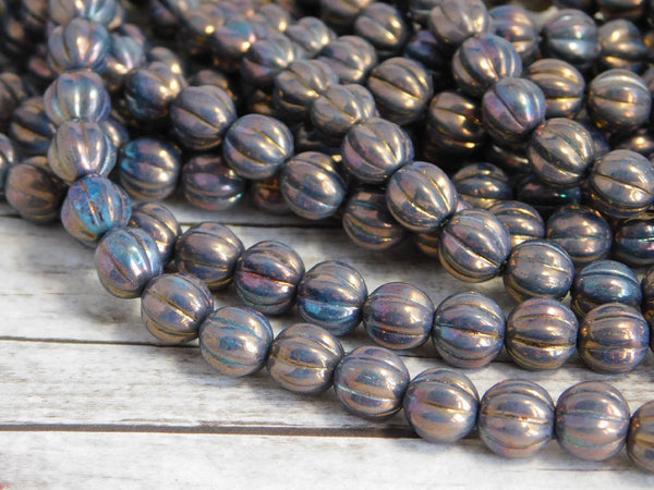 Czech Glass Beads - Melon Beads - Round Beads - 8mm Beads - Fluted Beads - Czech Melon Beads - 25pcs - (3398)