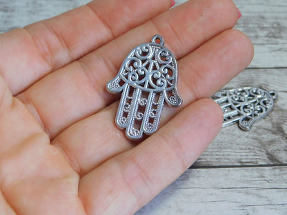 *2* 35x24mm Antique Silver Hamsa Hand Pendants