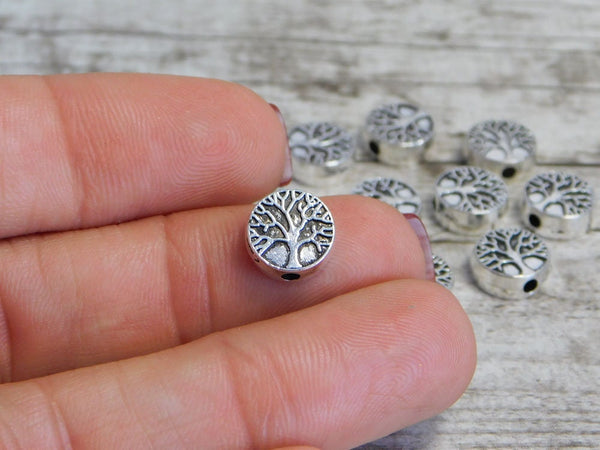*10* 9mm Antique Silver Tree of Life Beads