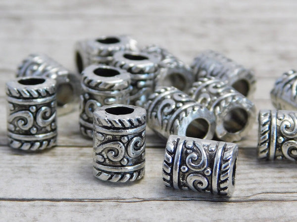*50* 9x7mm Antique Silver Large Hole Barrel Beads