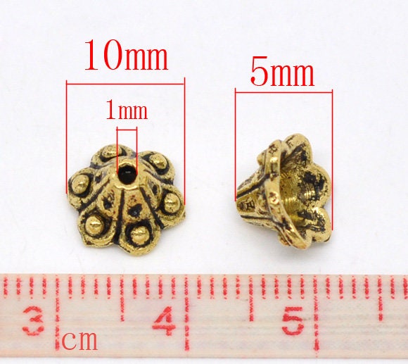 *50* 10x6mm Antique Gold Scalloped Bead Caps