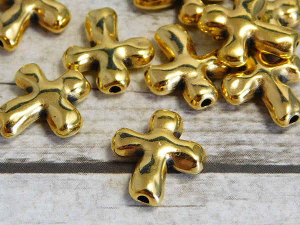 Metal Beads - Cross Beads - Gold Beads - Gold Cross Bead - Metal Cross Bead - 14x12mm - 15pcs - (143)