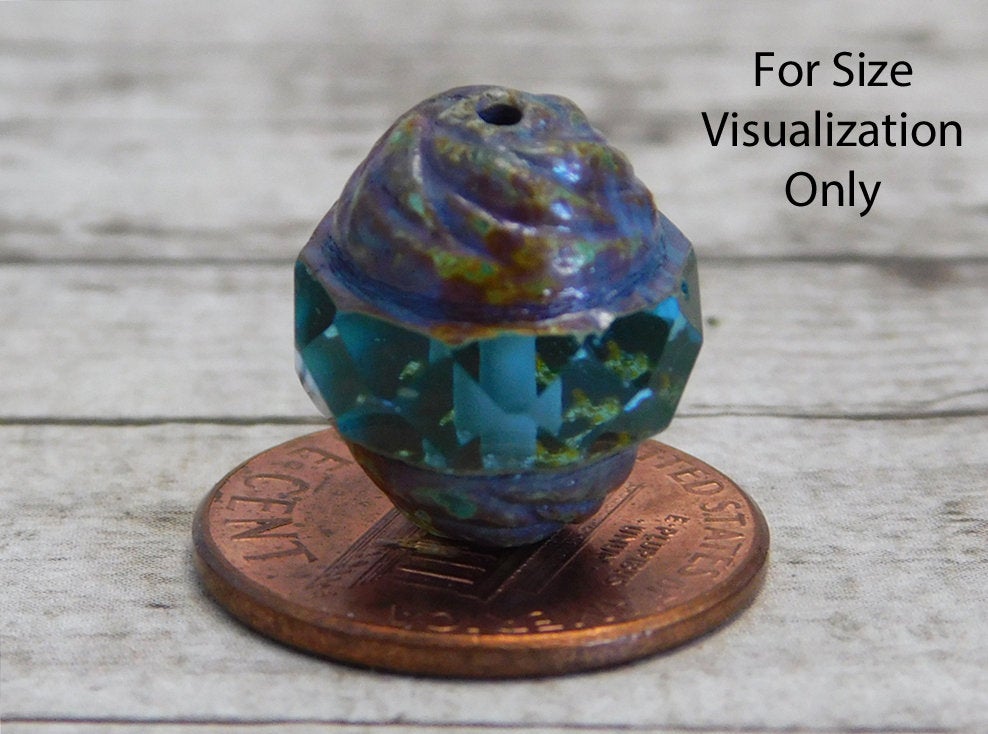 Czech Glass Beads - Turbine Beads - Cathedral Beads - Picasso Beads - Fire Polished Beads - 13x15mm - 4pcs - (B343)