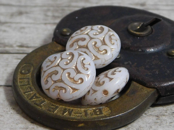Czech Glass Beads - Button Beads - Brocade Coin Beads - Shabby Chic - Vintage Style - Czech Beads - Lentil Beads - 13mm - 8pcs - (3444)