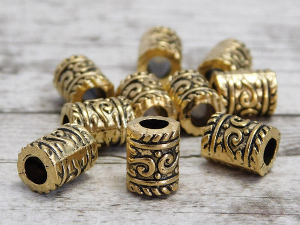 *20* 9x7mm Antique Gold Large Hole Barrel Beads