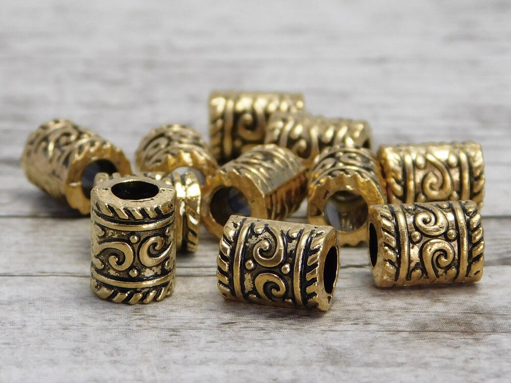 *20* 9x7mm Antique Gold Large Hole Barrel Beads