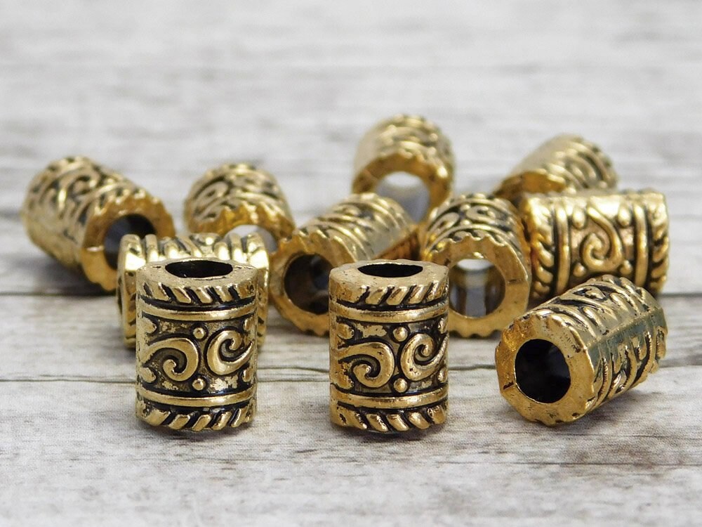*20* 9x7mm Antique Gold Large Hole Barrel Beads