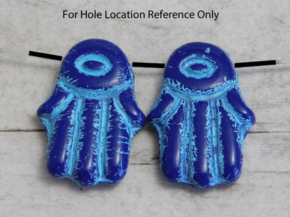 Czech Glass Beads - Hand of Fatima - Picasso Beads - Hamsa Hand Beads - Hand Beads - 4pcs - 14x20mm - (2559)