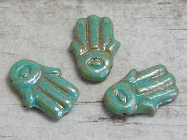Picasso Beads - Hamsa Beads - Czech Glass Beads - Hamsa Hand - Hand of Fatima - Hand Beads - 4pcs - 14x20mm - (3968)