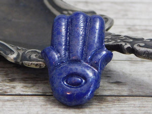 Czech Glass Beads - Hamsa Hand Beads - Hamsa Charm - Hand of Fatima - 4pcs - 14x20mm - (4098)