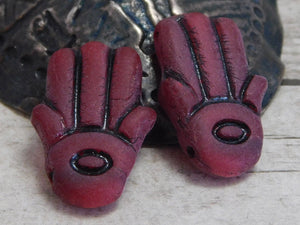 Czech Glass Beads - Hamsa Charms - Hamsa Beads - Hamsa Hand - Hand of Fatima - Picasso Beads - 4pcs - 14x20mm - (2689)