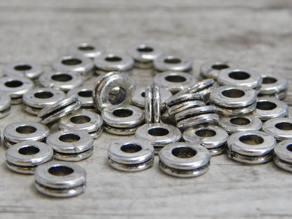 *100* 6x2mm Antique Silver Grooved Rondelle Spacer Beads