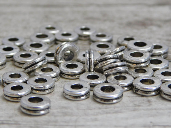 Silver Spacer Beads - Antique Silver Spacers - Metal Spacers - Metal Beads - Spacer Beads - 100pcs - 6x2mm - (5692)