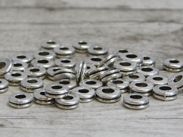 *100* 6x2mm Antique Silver Grooved Rondelle Spacer Beads