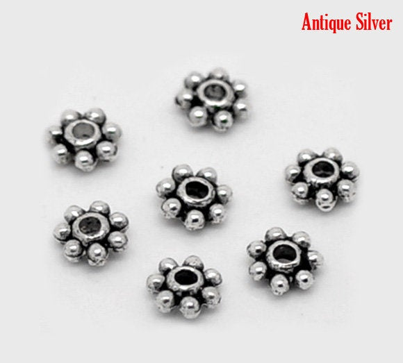 *1000* 4mm Antique Silver Daisy Spacer Beads