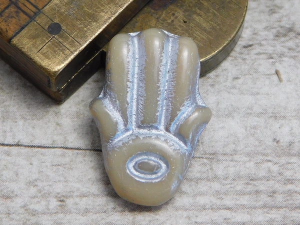 Czech Glass Beads - Hand of Fatima - Picasso Beads - Hamsa Hand Beads - Hand Beads - 4pcs - 14x20mm - (2559)