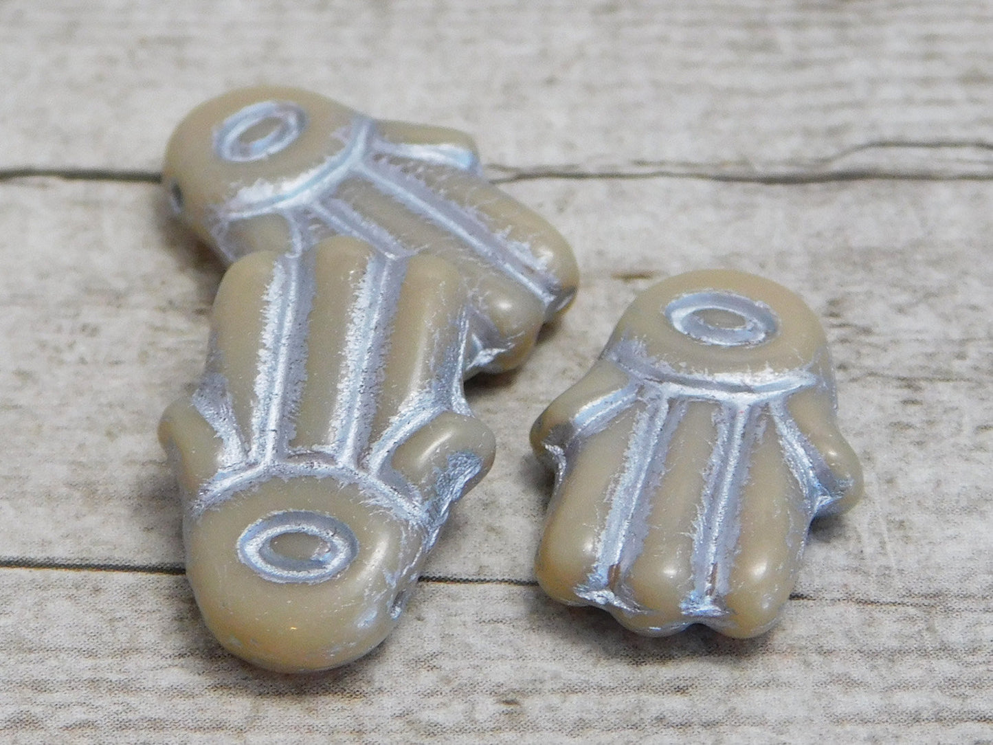 Czech Glass Beads - Hand of Fatima - Picasso Beads - Hamsa Hand Beads - Hand Beads - 4pcs - 14x20mm - (2559)