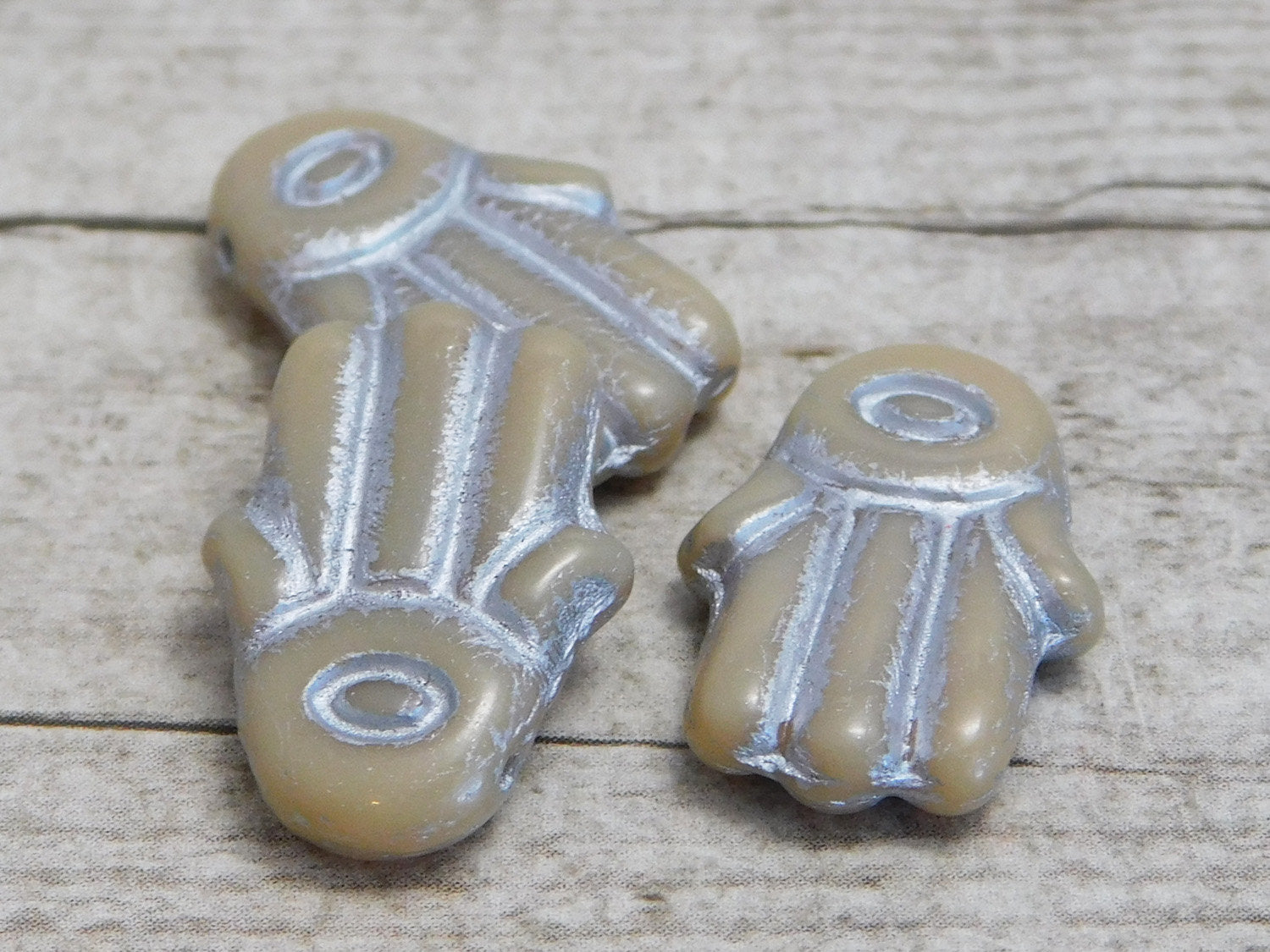 Czech Glass Beads - Hand of Fatima - Picasso Beads - Hamsa Hand Beads - Hand Beads - 4pcs - 14x20mm - (2559)