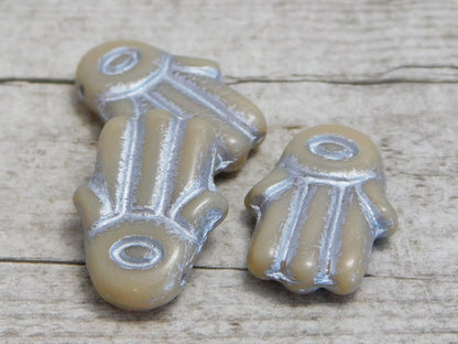 Czech Glass Beads - Hand of Fatima - Picasso Beads - Hamsa Hand Beads - Hand Beads - 4pcs - 14x20mm - (2559)