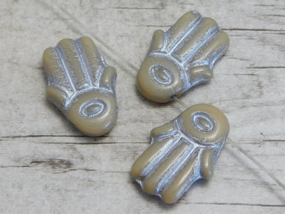 Czech Glass Beads - Hand of Fatima - Picasso Beads - Hamsa Hand Beads - Hand Beads - 4pcs - 14x20mm - (2559)