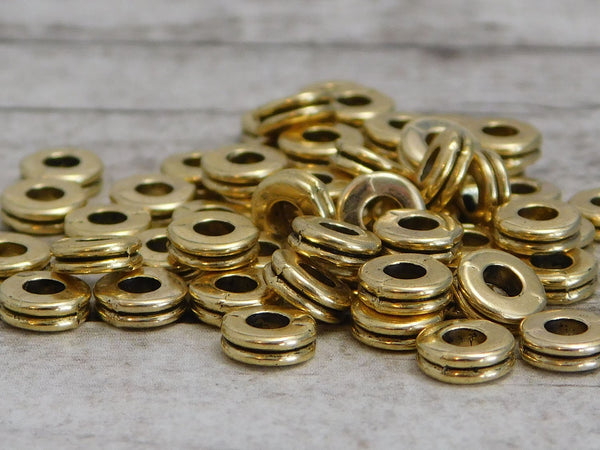 *100* 6x2mm Antique Gold Grooved Rondelle Spacer Beads