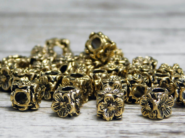 Metal Beads - 6mm Spacer Bead - Large Hole Beads - Gold Spacers - Rondelle Beads - Flower Beads - Flower Spacer - 30pcs - (2387)