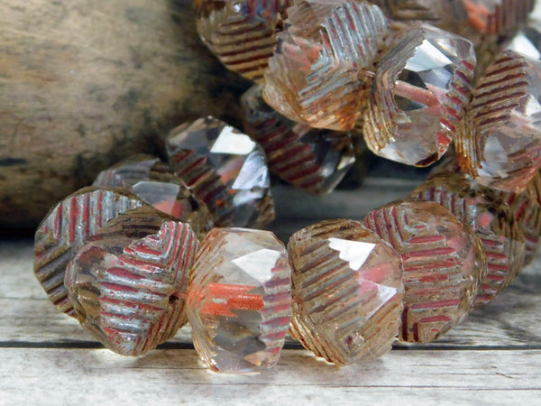 Picasso Beads - Czech Glass Beads - Large Rondelle Beads - Crystal Picasso - 10x14mm - 4pcs - (B905)